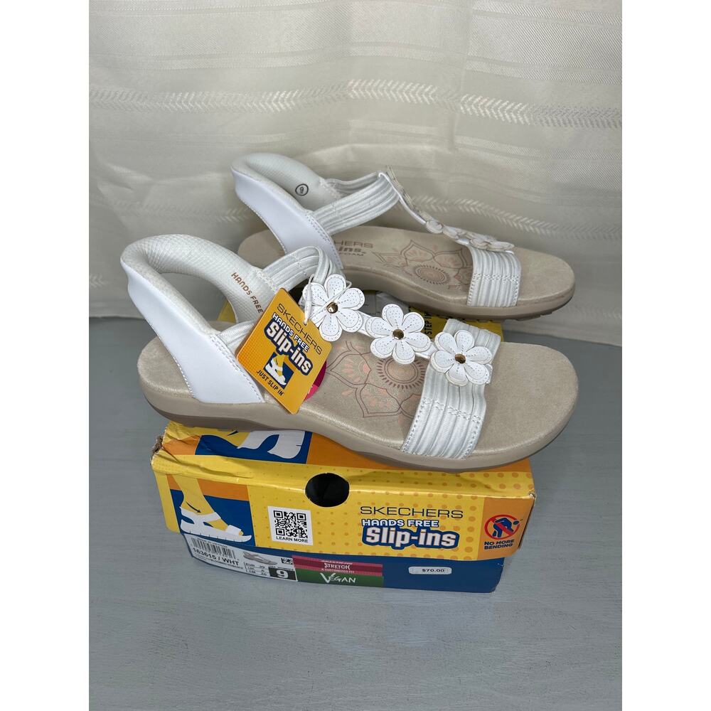 Skechers Reggae Slim Blooming Romance Slip-Ins Sandals White Size 9 - Picture 4 of 16